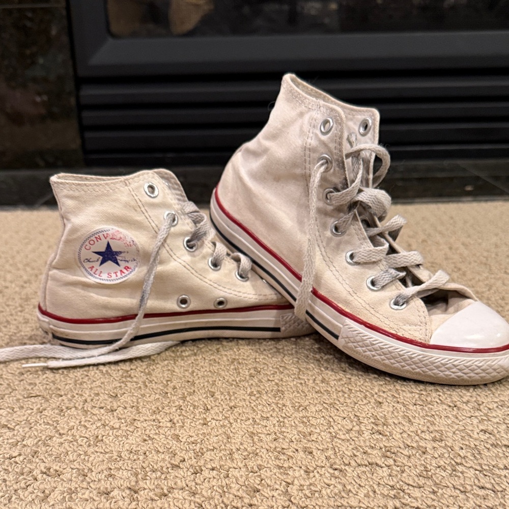 Converse Chuck Taylor Cream High Tops with Red Accents